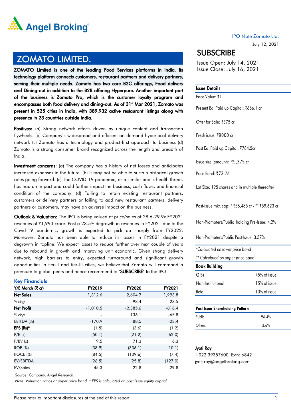 Zomato IPO Note.Pdf