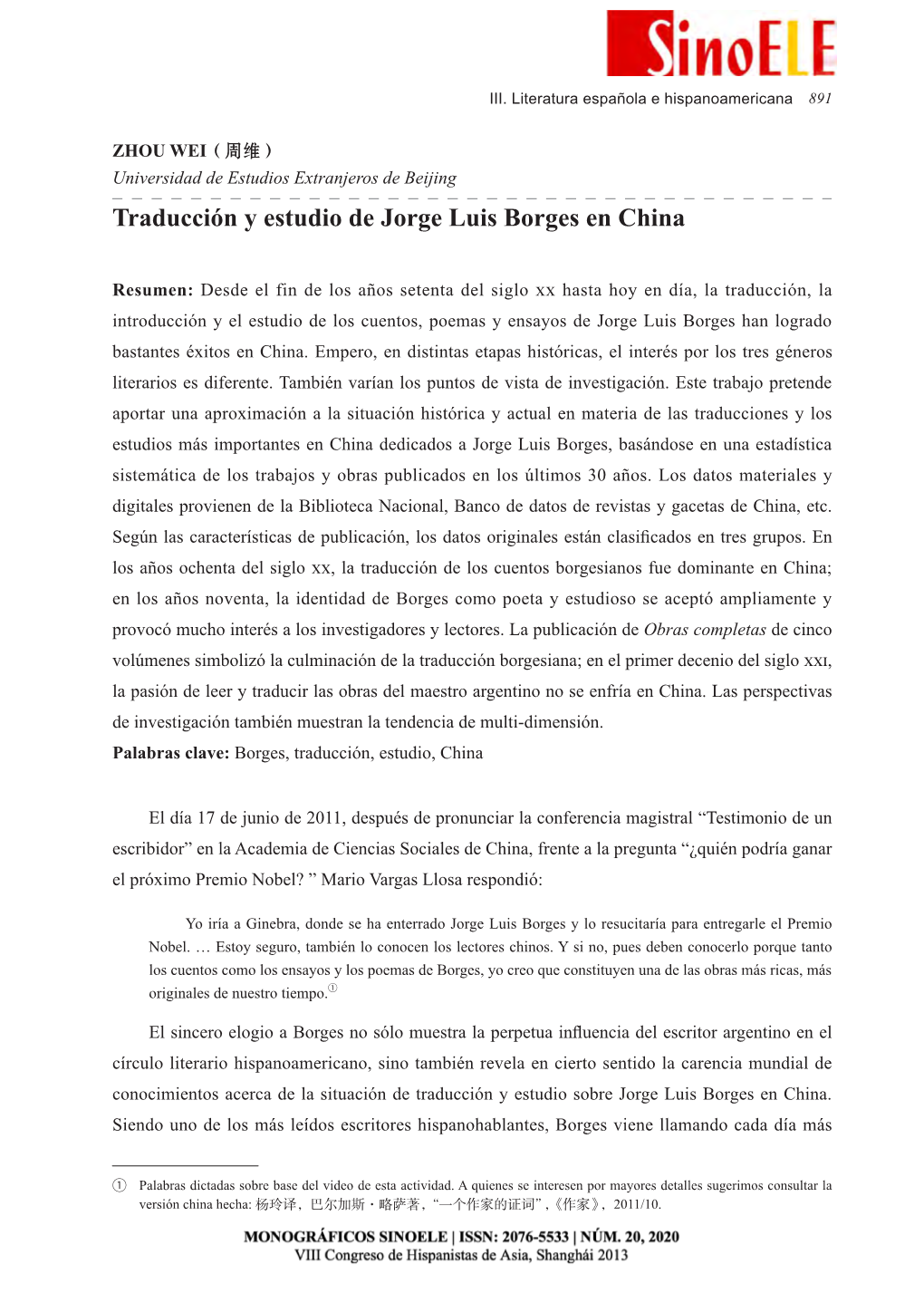 Traducción Y Estudio De Jorge Luis Borges En China