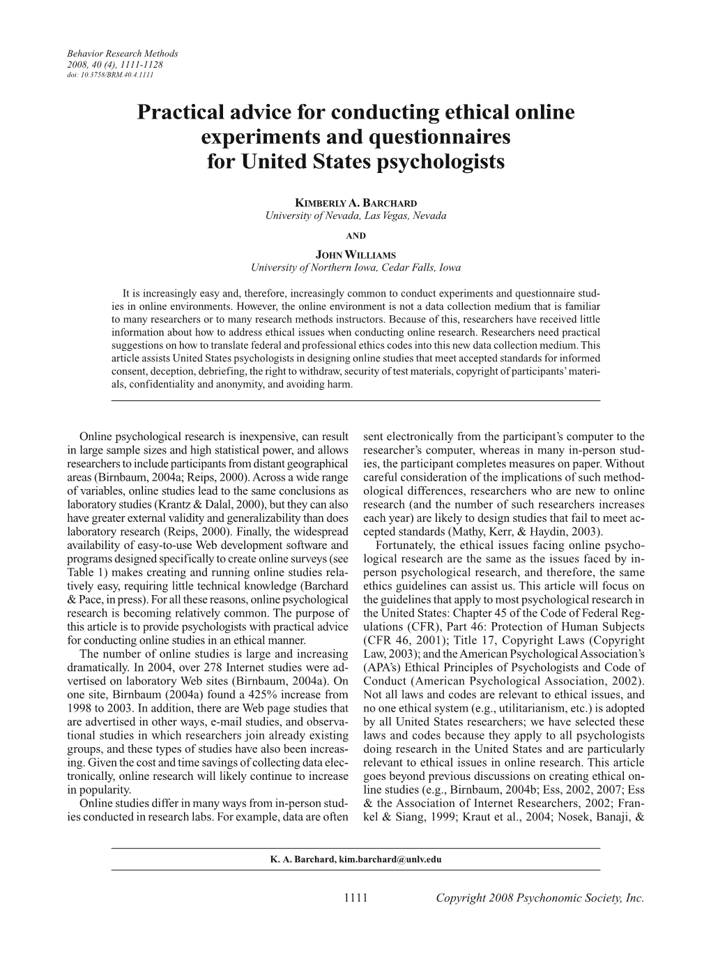 Practical Advice for Conducting Ethical Online Experiments and Questionnaires for United States Psychologists