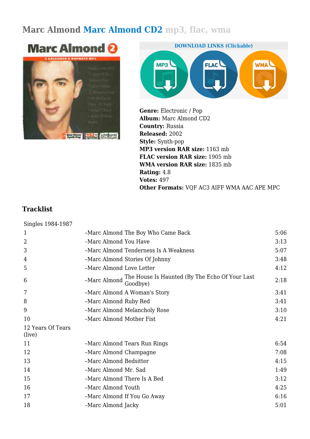 Marc Almond Marc Almond CD2 Mp3, Flac, Wma