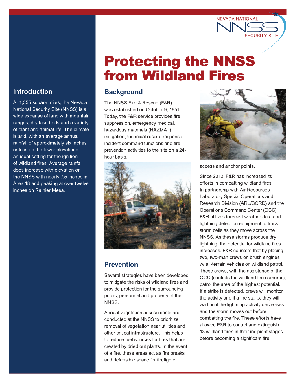 Protecting the NNSS from Wildland Fires Introduction Background