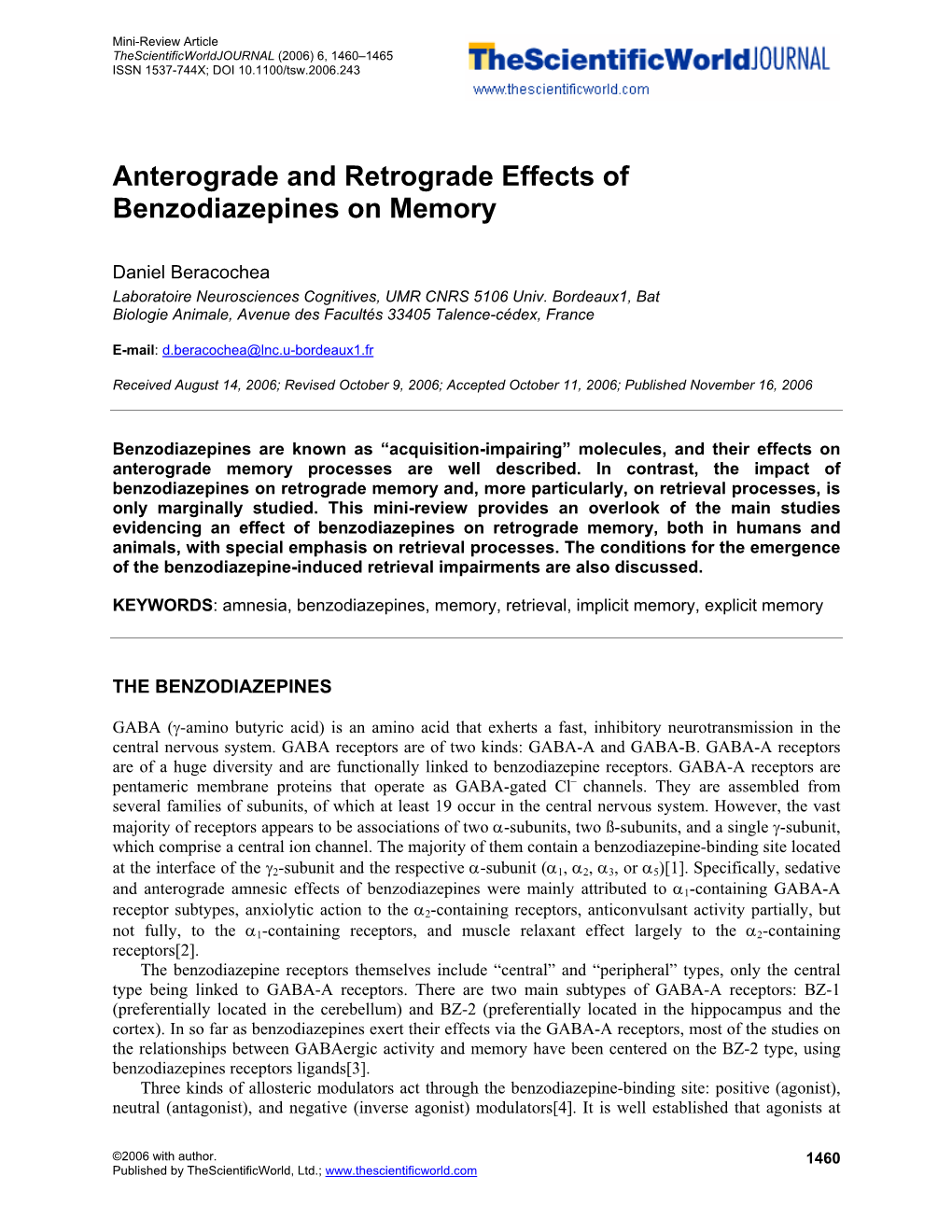 Anterograde and Retrograde Effects of Benzodiazepines on Memory