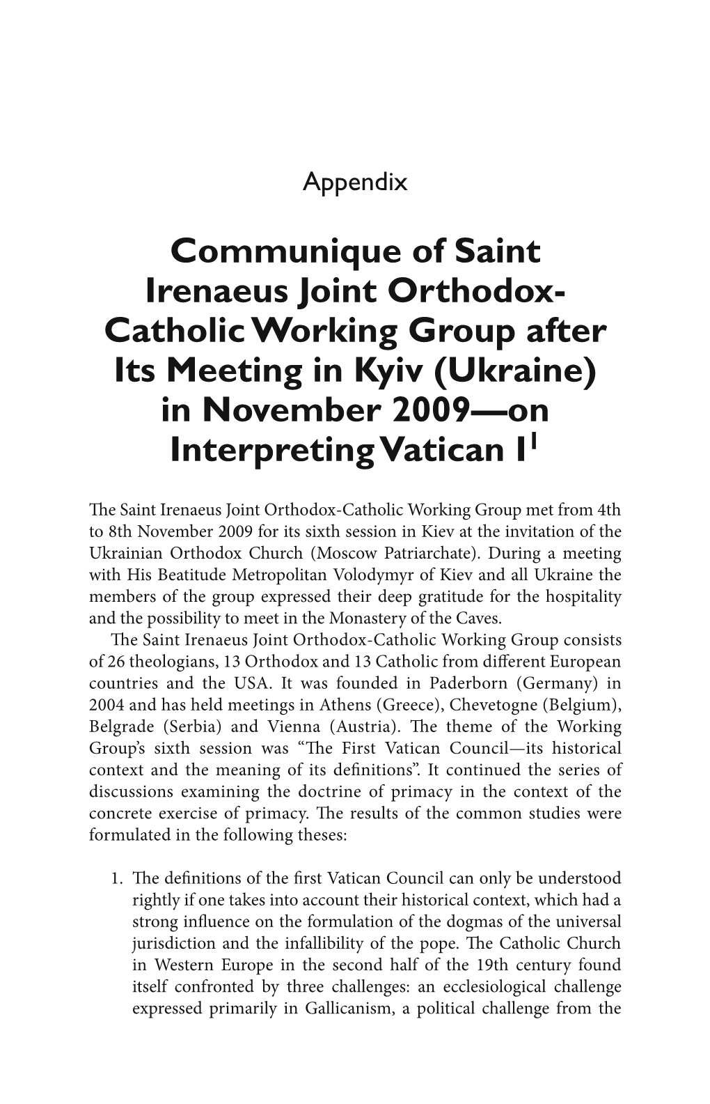 Catholic Working Group After Its Meeting in Kyiv (Ukraine) in November 2009—On Interpreting Vatican I1