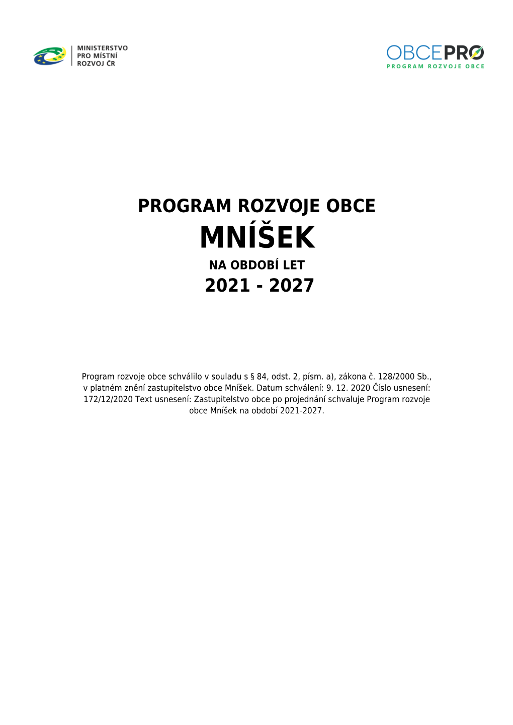 Mníšek Na Období Let 2021 - 2027