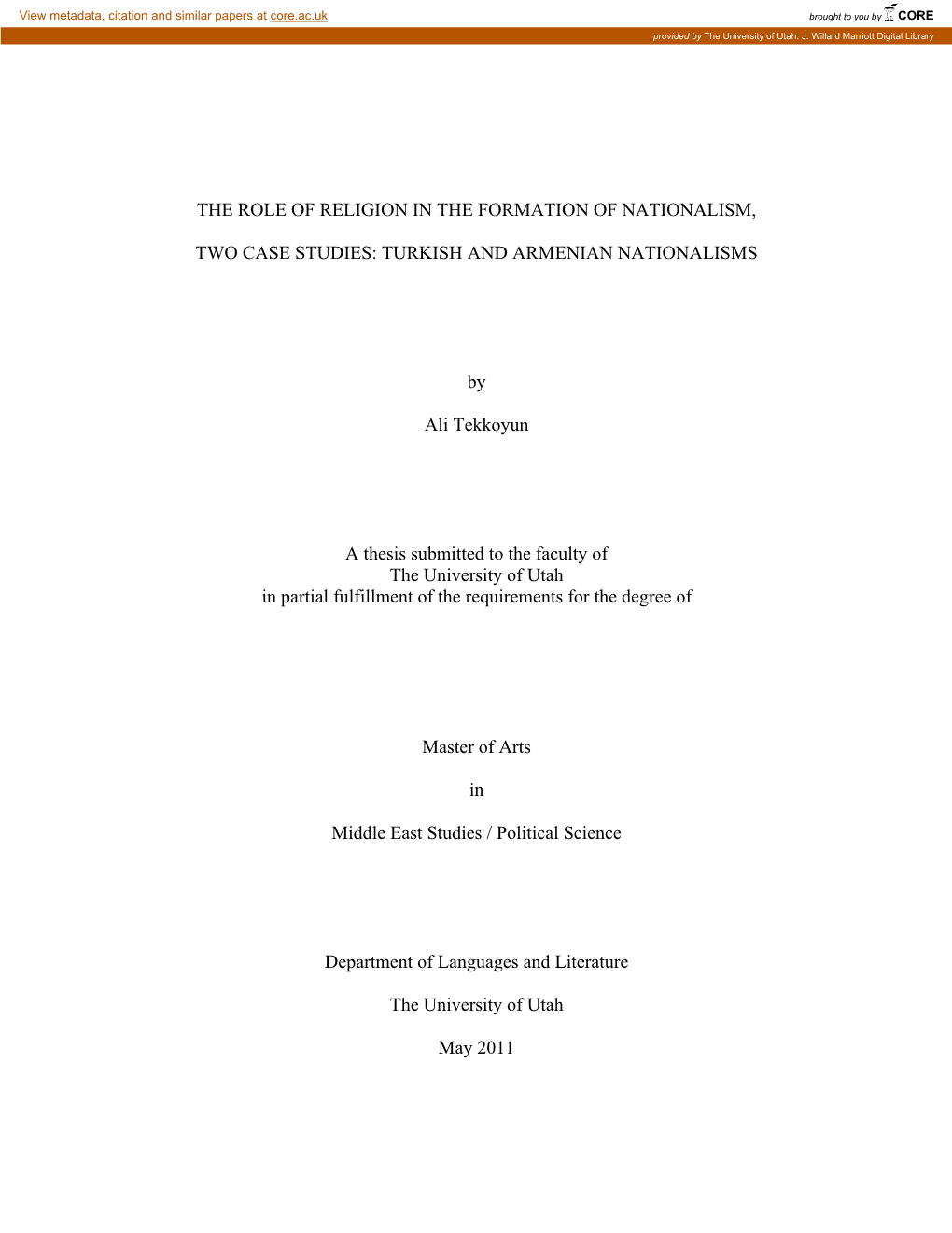 The Role of Religion in the Formation of Nationalism, Two Case Studies