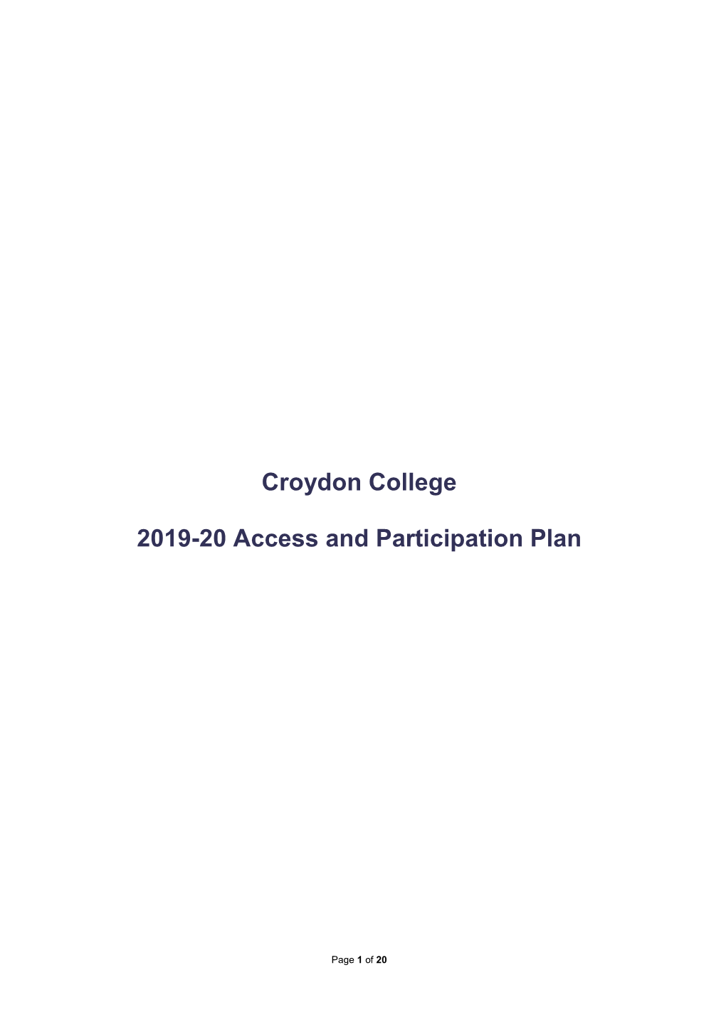 Croydon College 2019-20 Access and Participation Plan