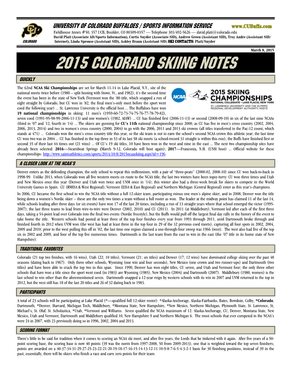 2015 Colorado Skiing Notes