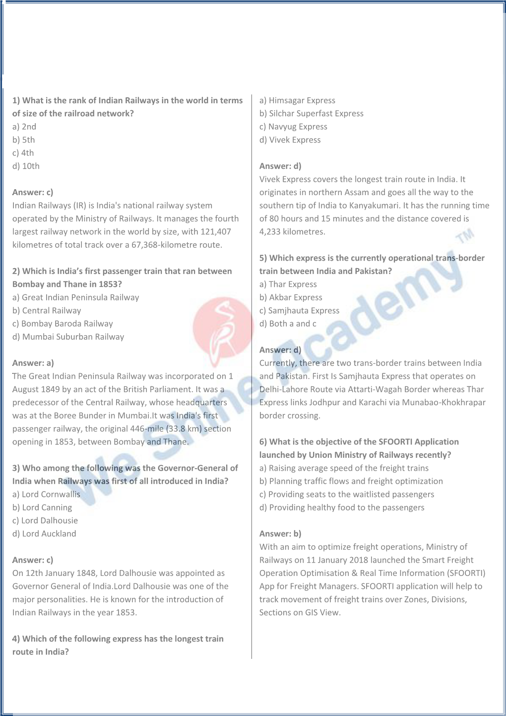 TOP 100 Expected GK Questions on Indian Railways | Specially for RRB NTPC 2019