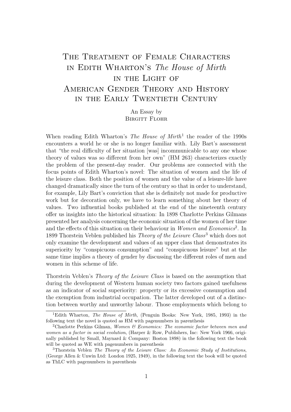 The Treatment of Female Characters in Edith Wharton's the House Of