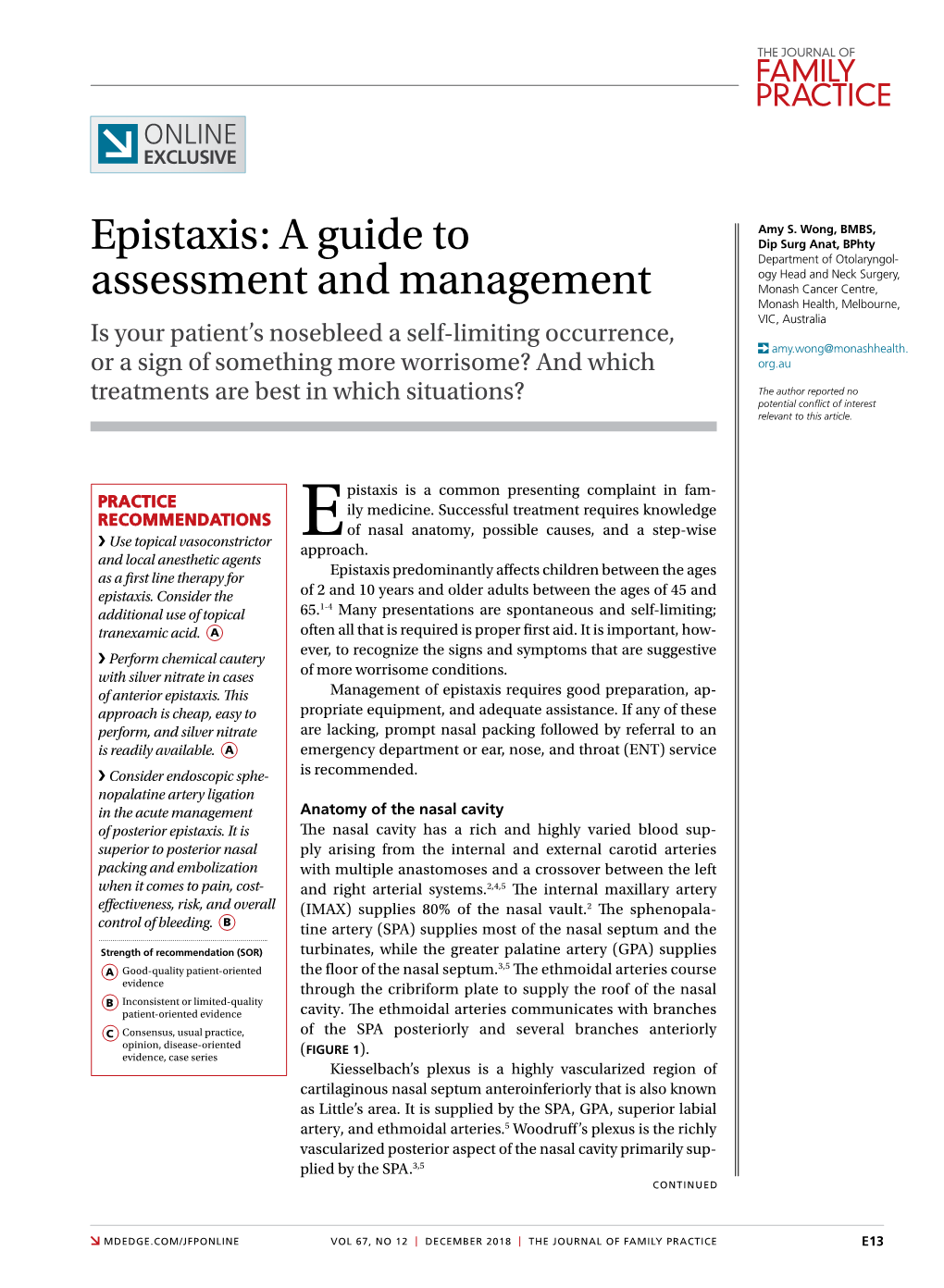 Epistaxis: a Guide to Assessment and Management