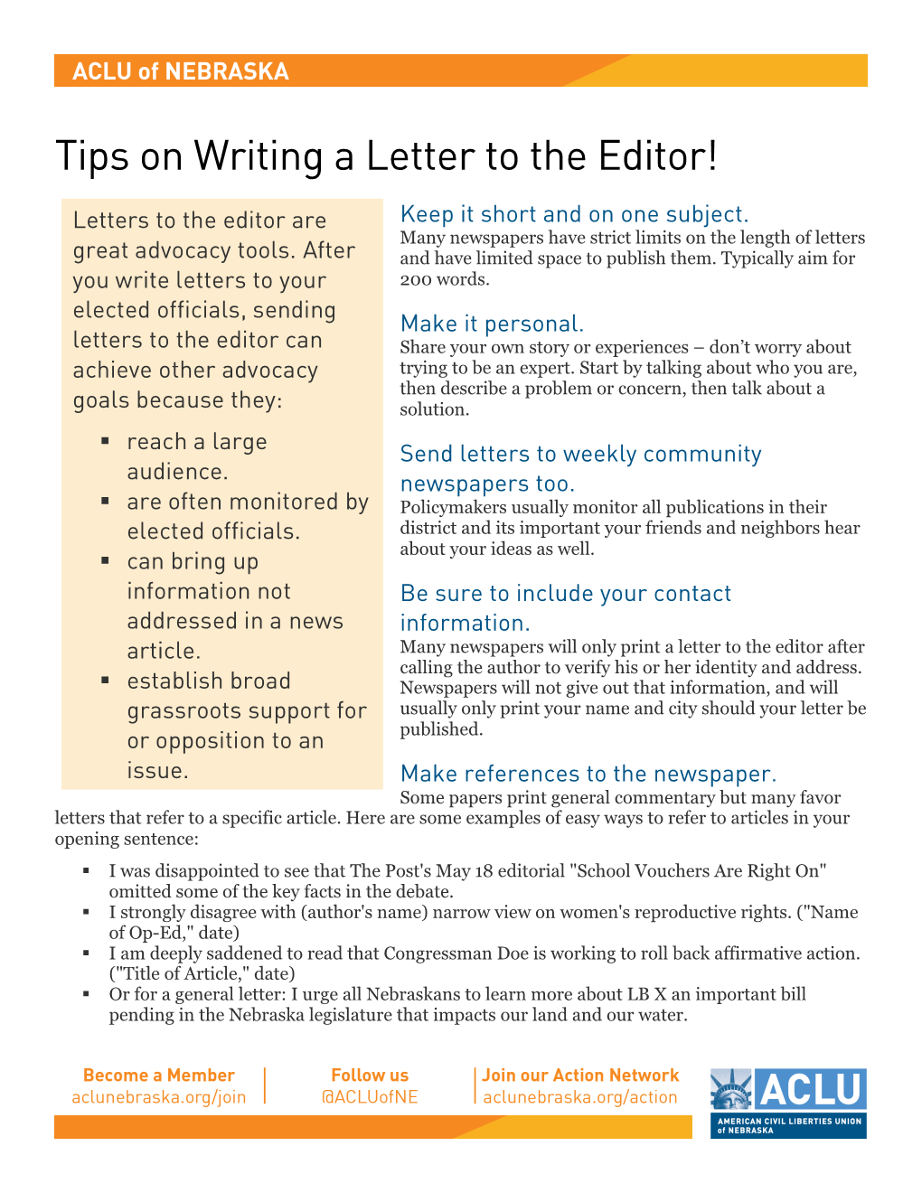 Tips on Writing a Letter to the Editor!