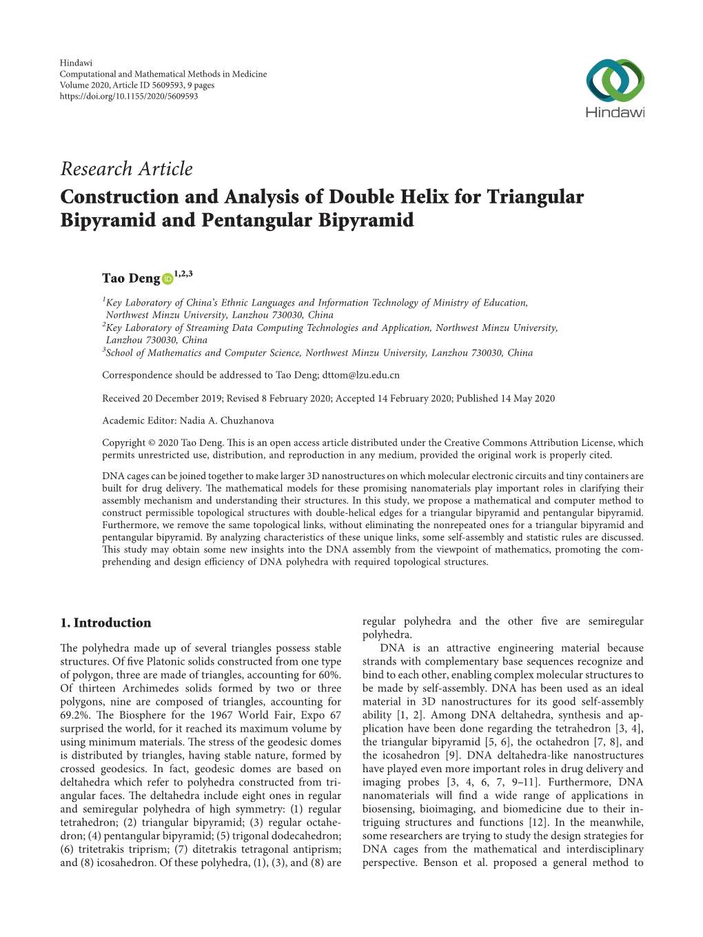 Construction and Analysis of Double Helix for Triangular Bipyramid and Pentangular Bipyramid