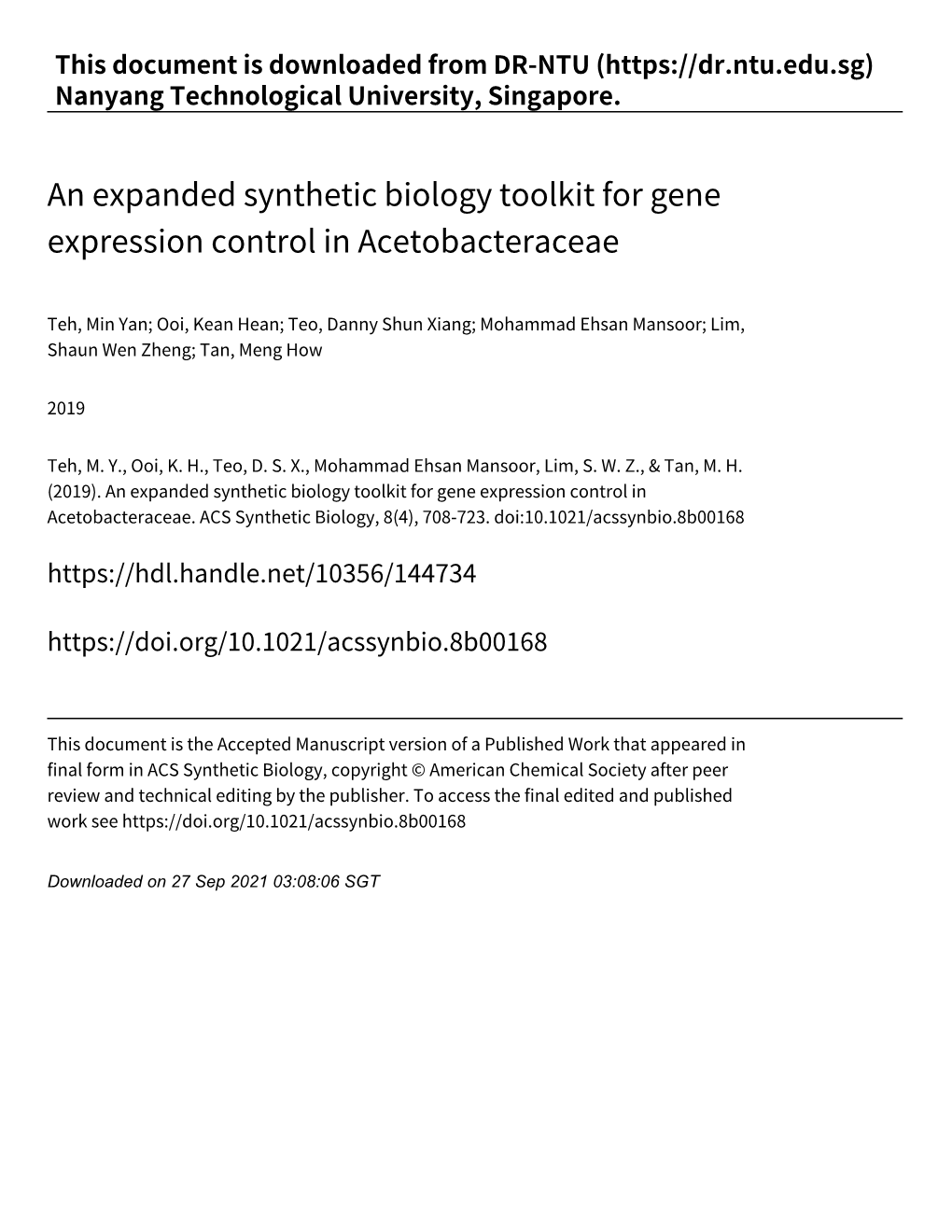 An Expanded Synthetic Biology Toolkit for Gene Expression Control in Acetobacteraceae