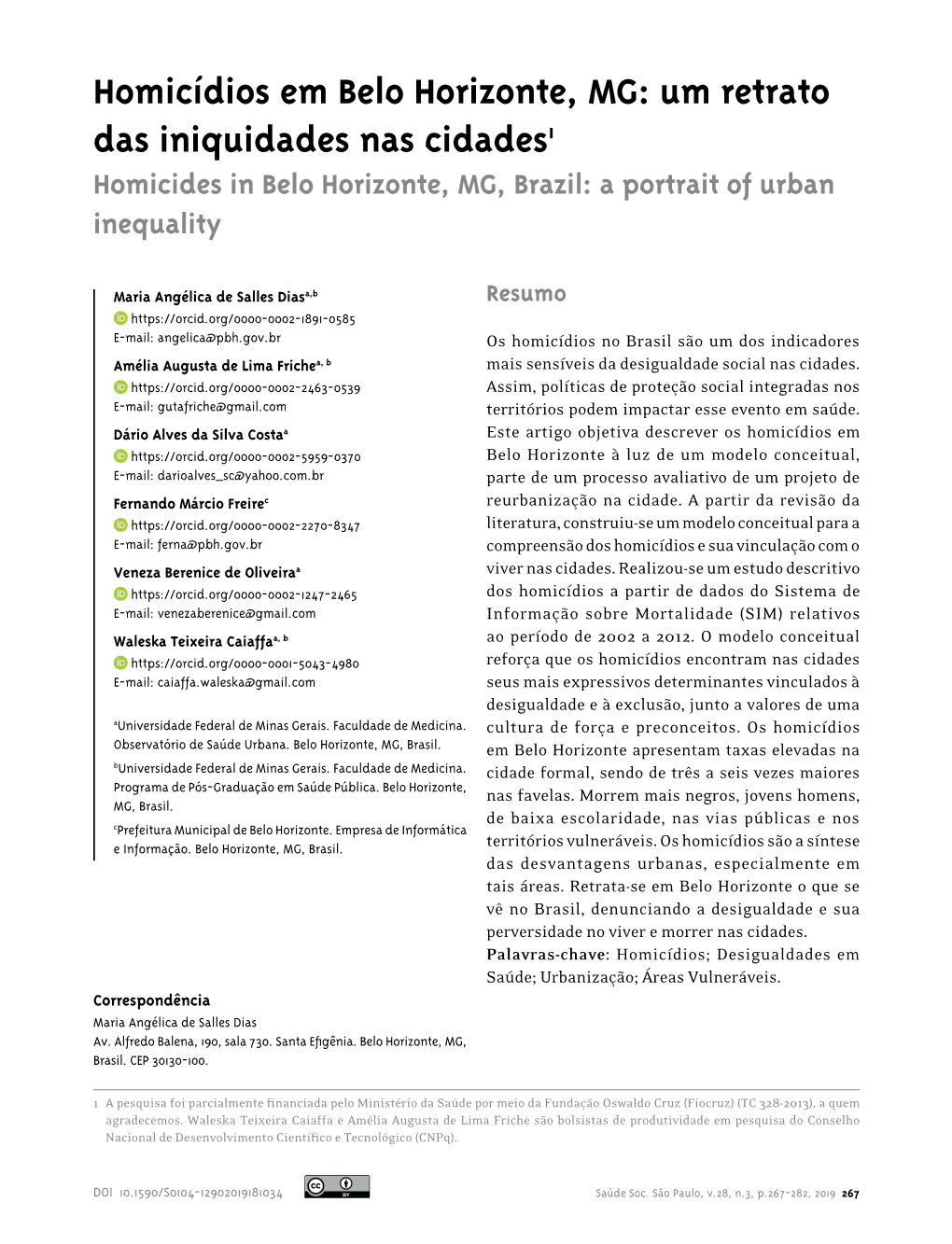 Homicides in Belo Horizonte, MG, Brazil: a Portrait of Urban Inequality