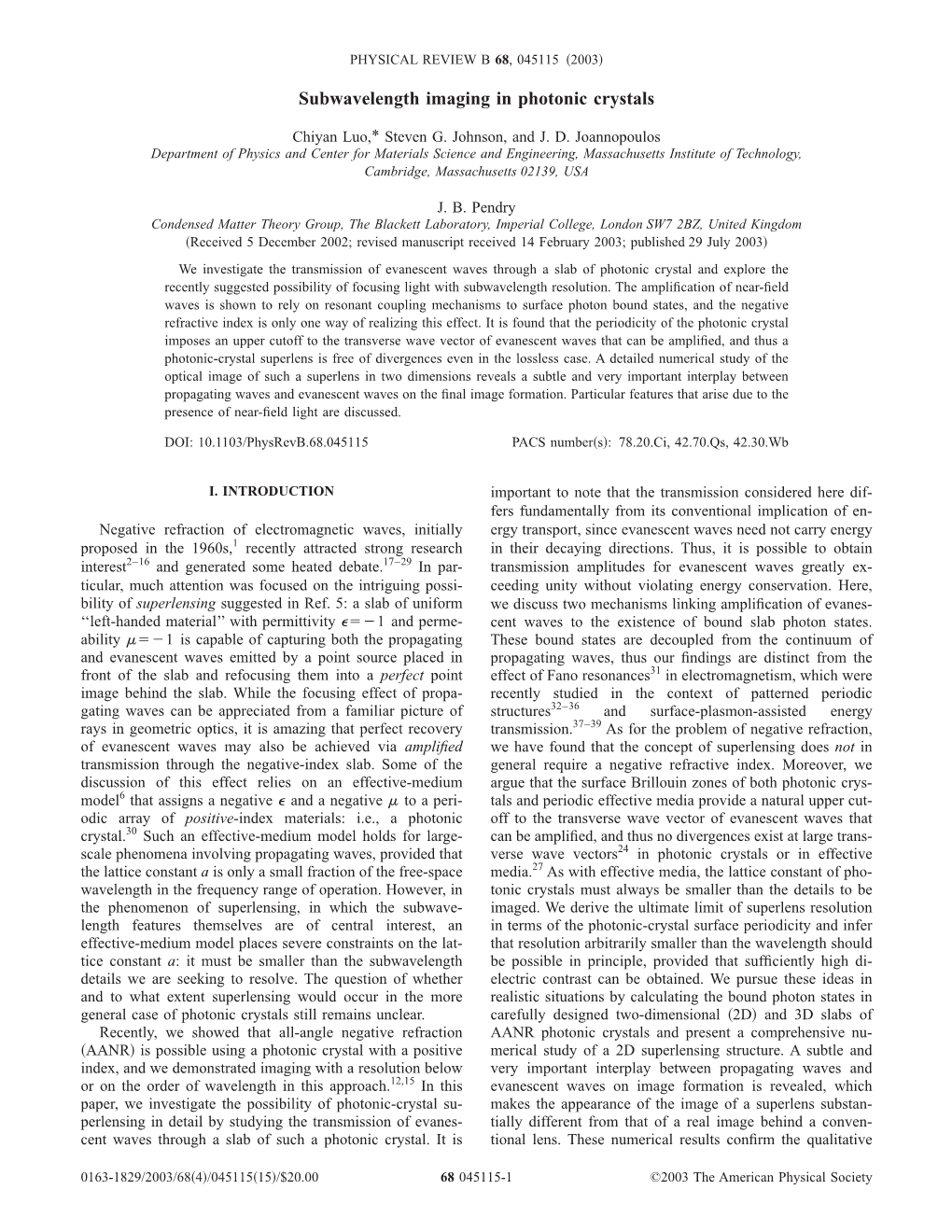 Subwavelength Imaging in Photonic Crystals