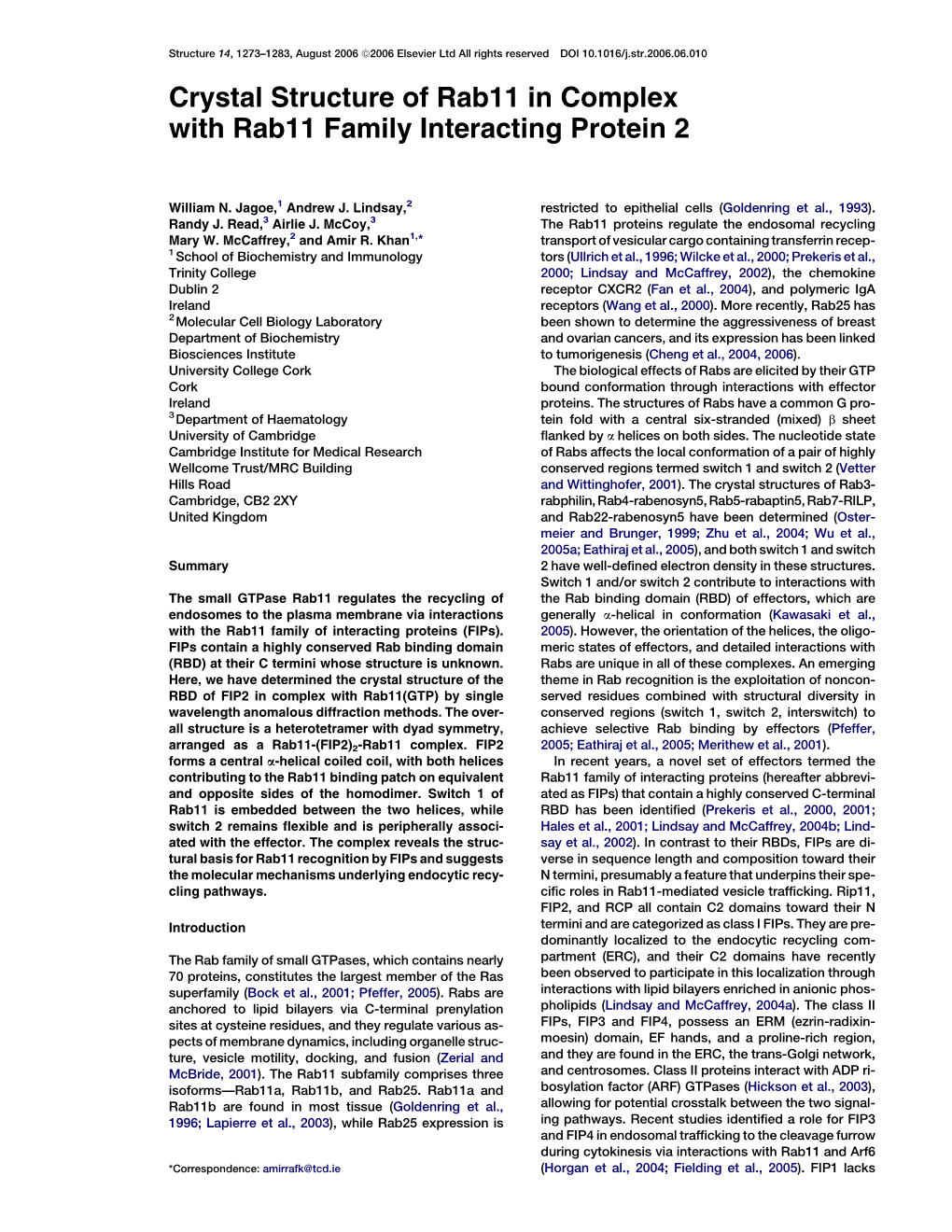 Crystal Structure of Rab11 in Complex with Rab11 Family Interacting Protein 2