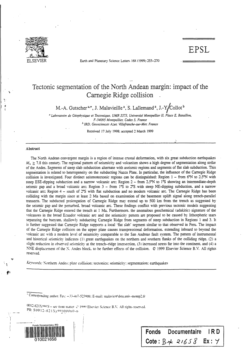 Impact of the Carnegie Ridge Collision