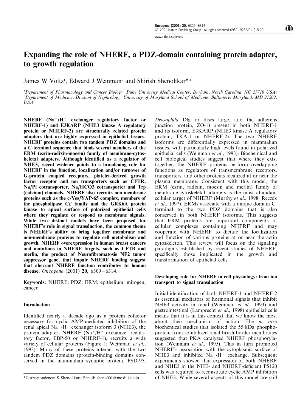 Expanding the Role of NHERF, a PDZ-Domain Containing Protein Adapter, to Growth Regulation