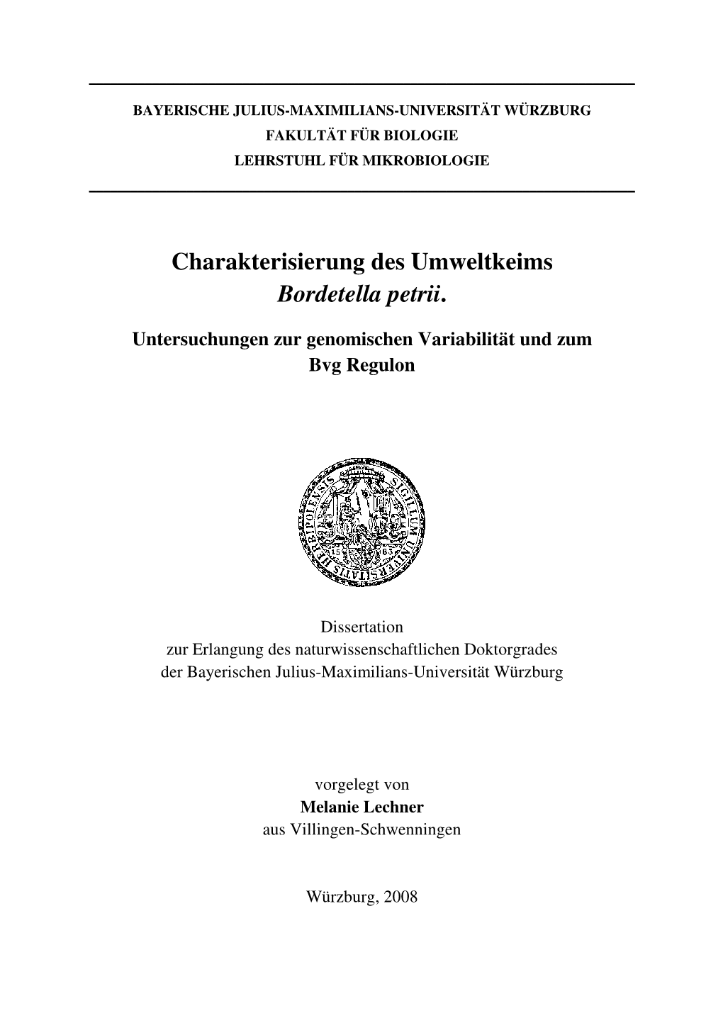 Charakterisierung Des Umweltkeims Bordetella Petrii