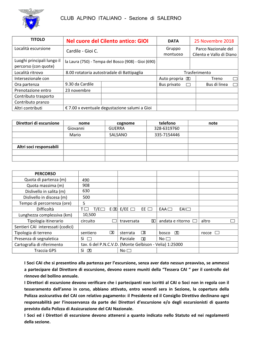 GIOI DATA 25 Novembre 2018 Località Escursione Gruppo Cardile - Gioi C