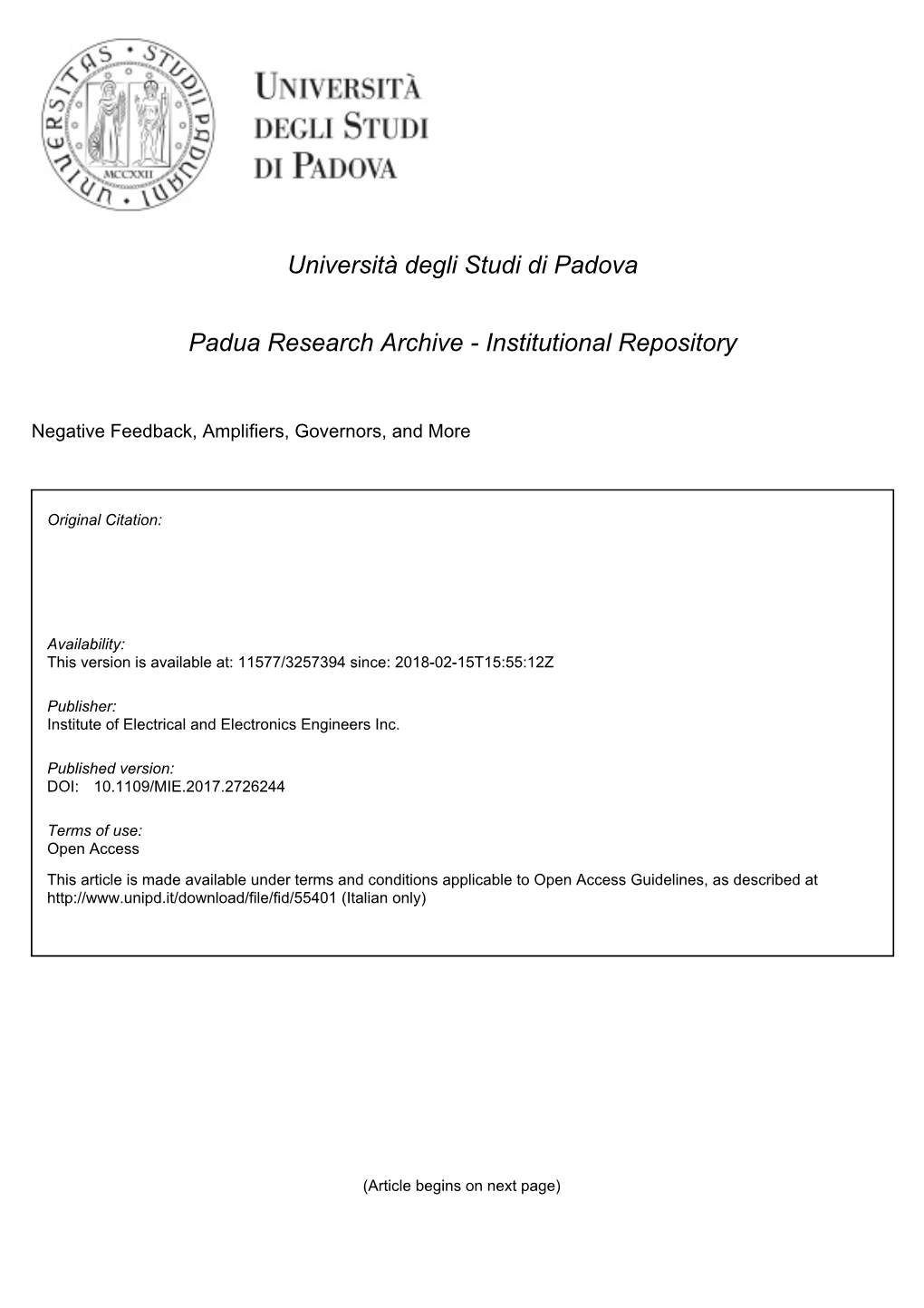 Università Degli Studi Di Padova Padua