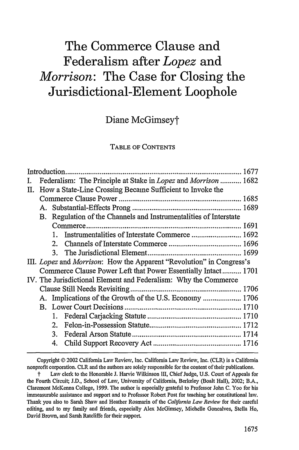 The Commerce Clause and Federalism After Lopez and Morrison: the Case for Closing the Jurisdictional-Element Loophole