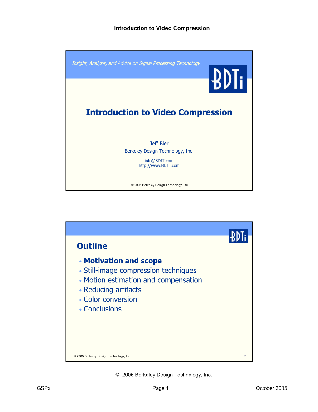 Introduction to Video Compression