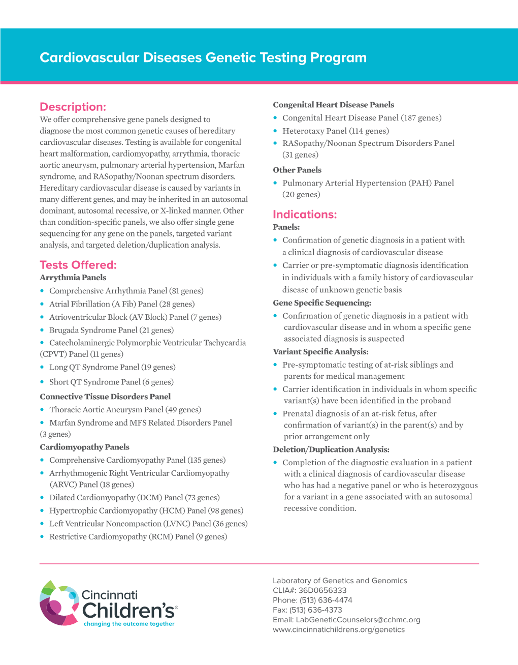 Cardiovascular Diseases Genetic Testing Program Information