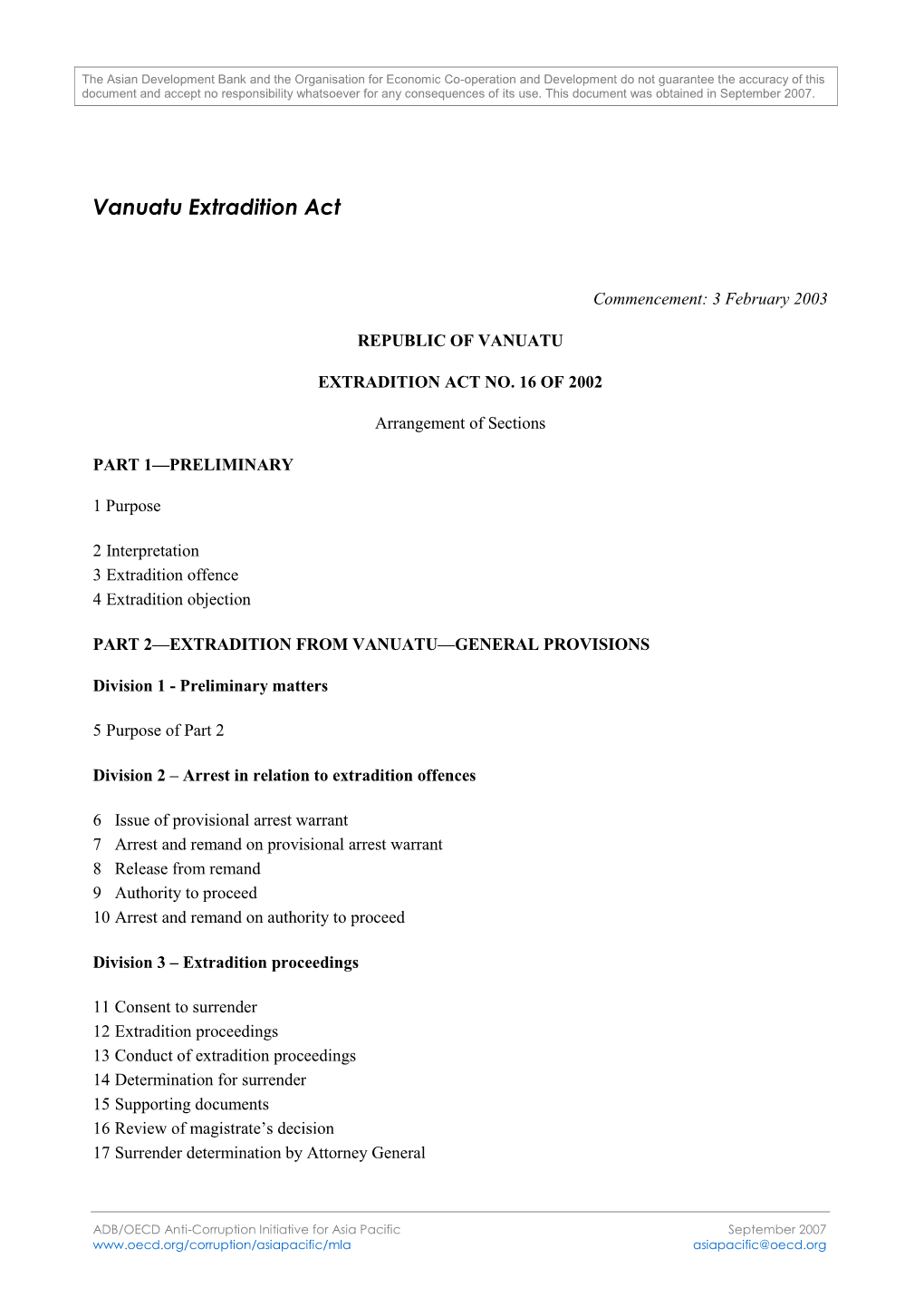 Vanuatu Extradition Act