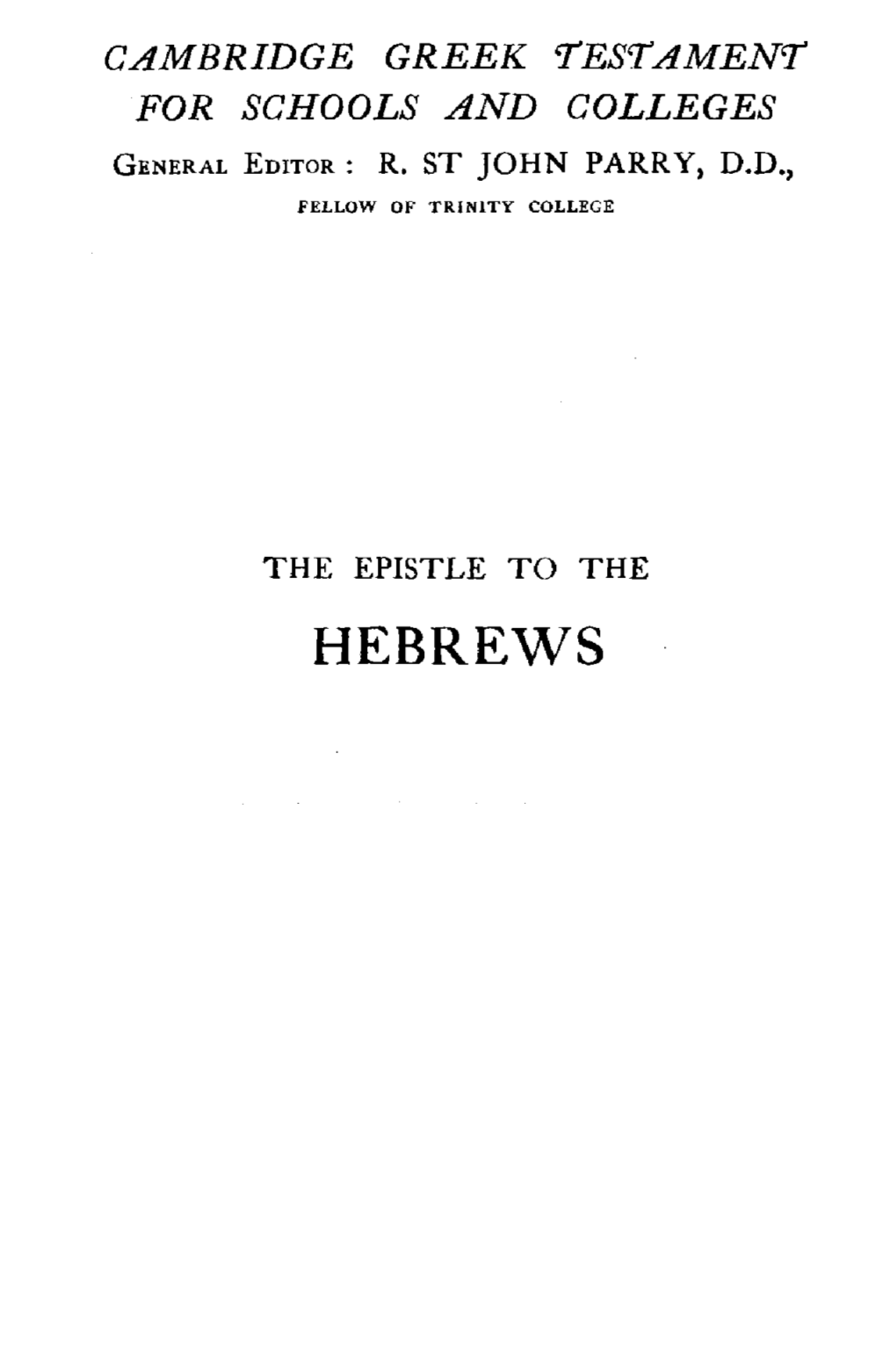 Hebrews Cambridge University Press C, F