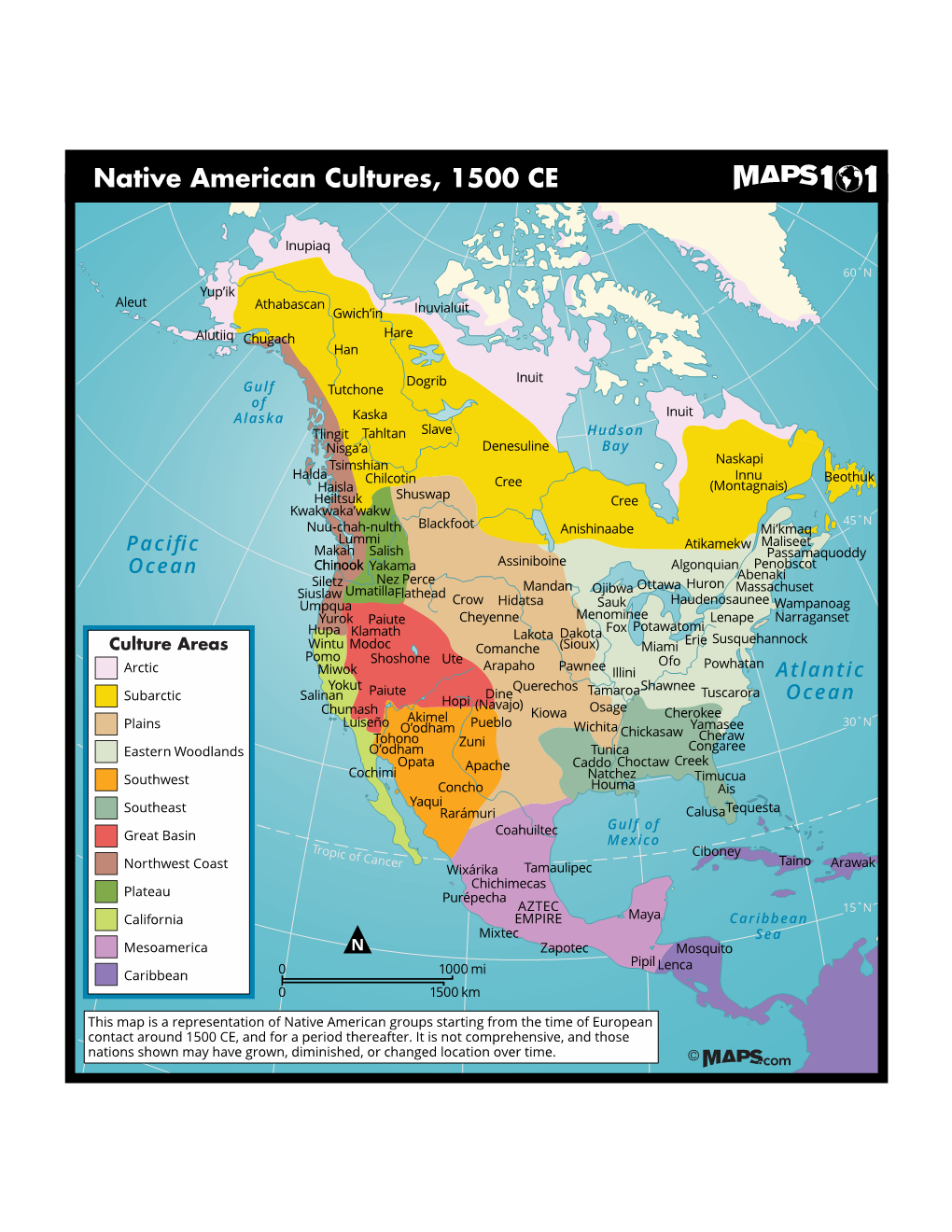 Native American Cultures, 1500 CE 165˚W 135˚W 105˚W 75˚W 45˚W