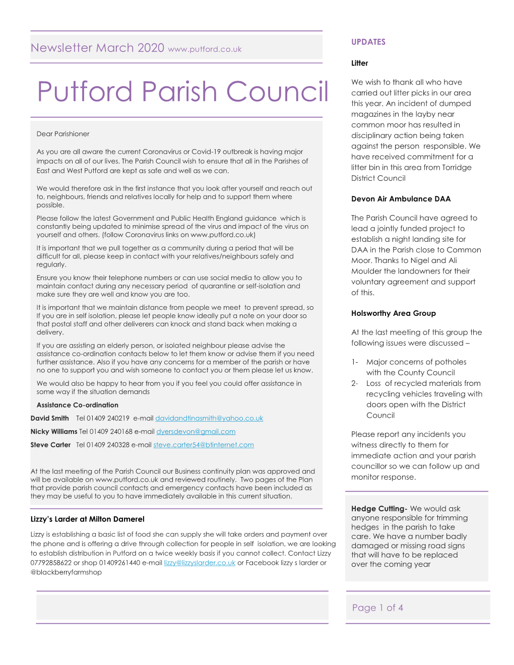 Putford Parish Council This Year