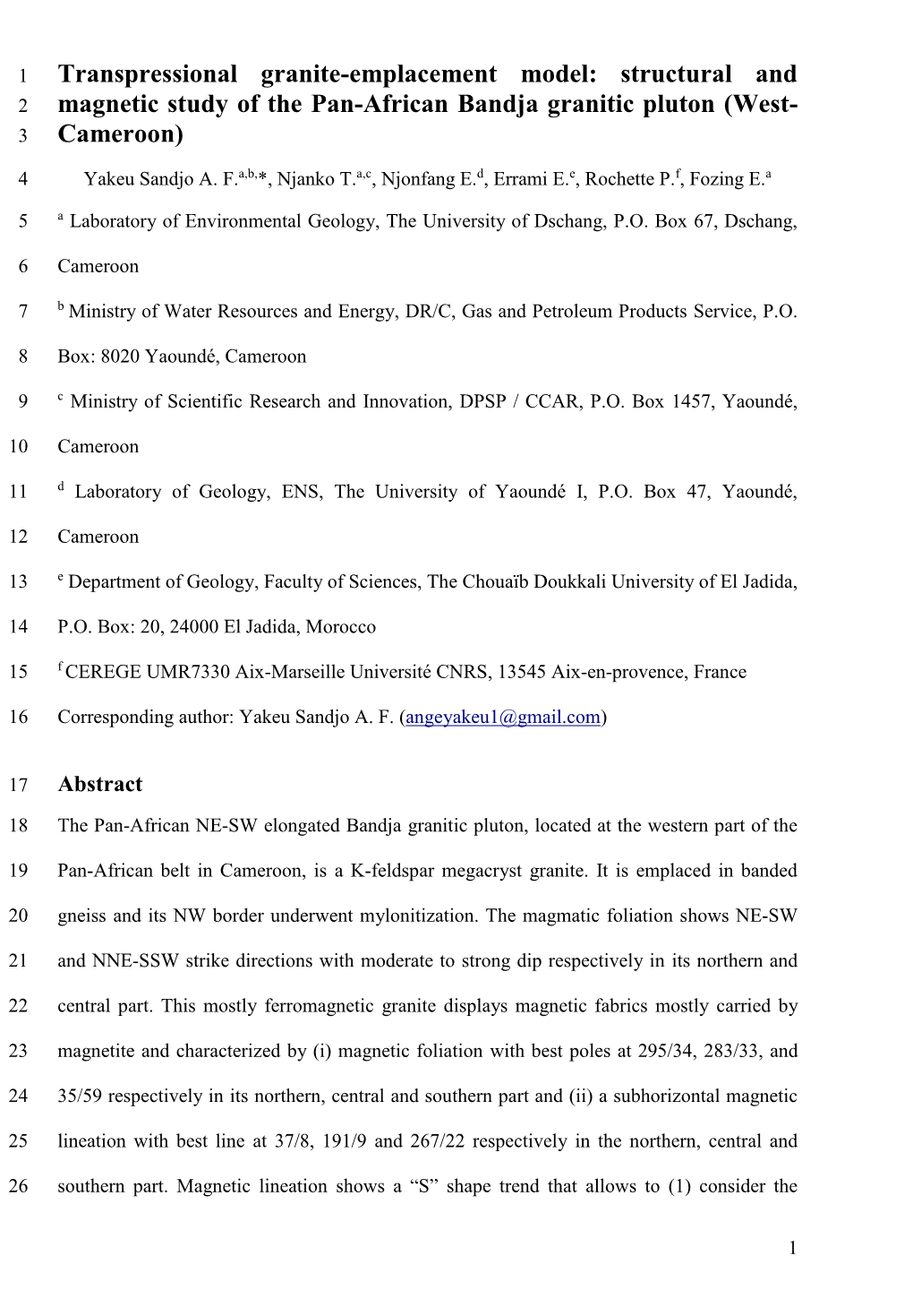 Structural and Magnetic Study of the Pan-African Bandja Granitic Pluton