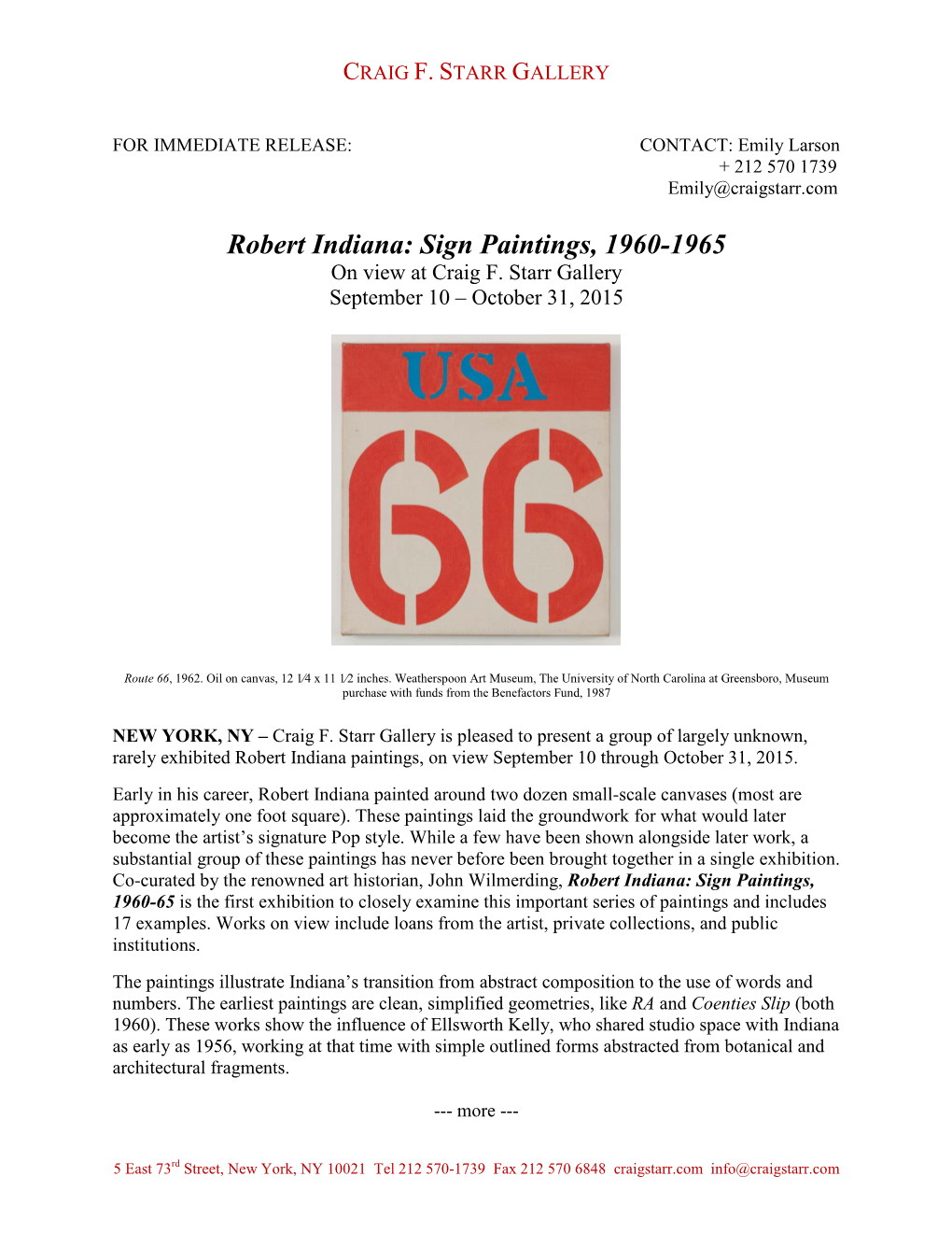 Robert Indiana: Sign Paintings, 1960-1965 on View at Craig F