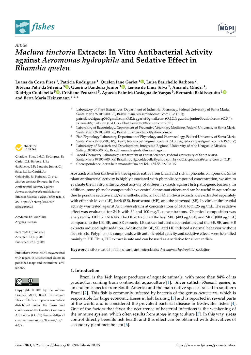 Maclura Tinctoria Extracts: in Vitro Antibacterial Activity Against Aeromonas Hydrophila and Sedative Effect in Rhamdia Quelen