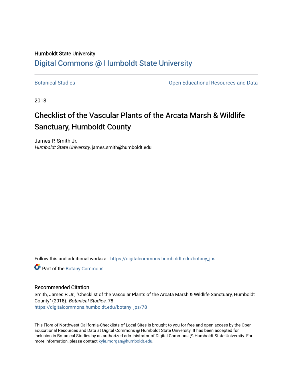 Checklist of the Vascular Plants of the Arcata Marsh & Wildlife Sanctuary