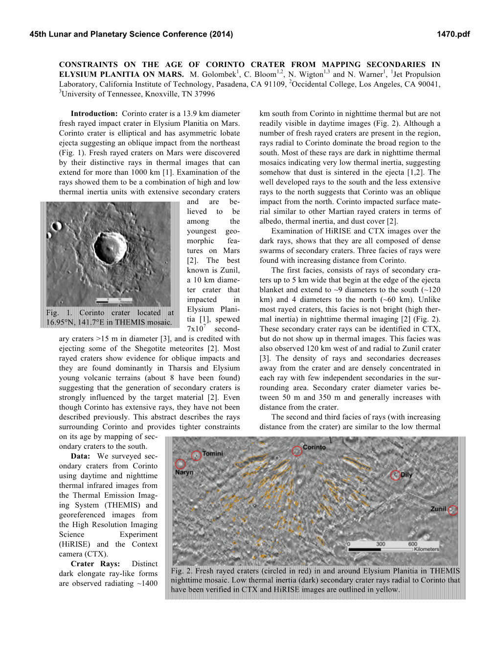 Constraints on the Age of Corinto Crater from Mapping Secondaries in Elysium Planitia on Mars