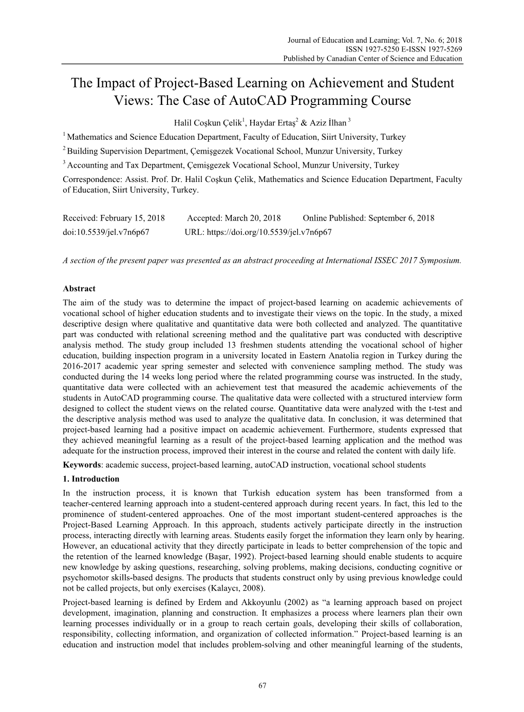 The Impact of Project-Based Learning on Achievement and Student Views: the Case of Autocad Programming Course