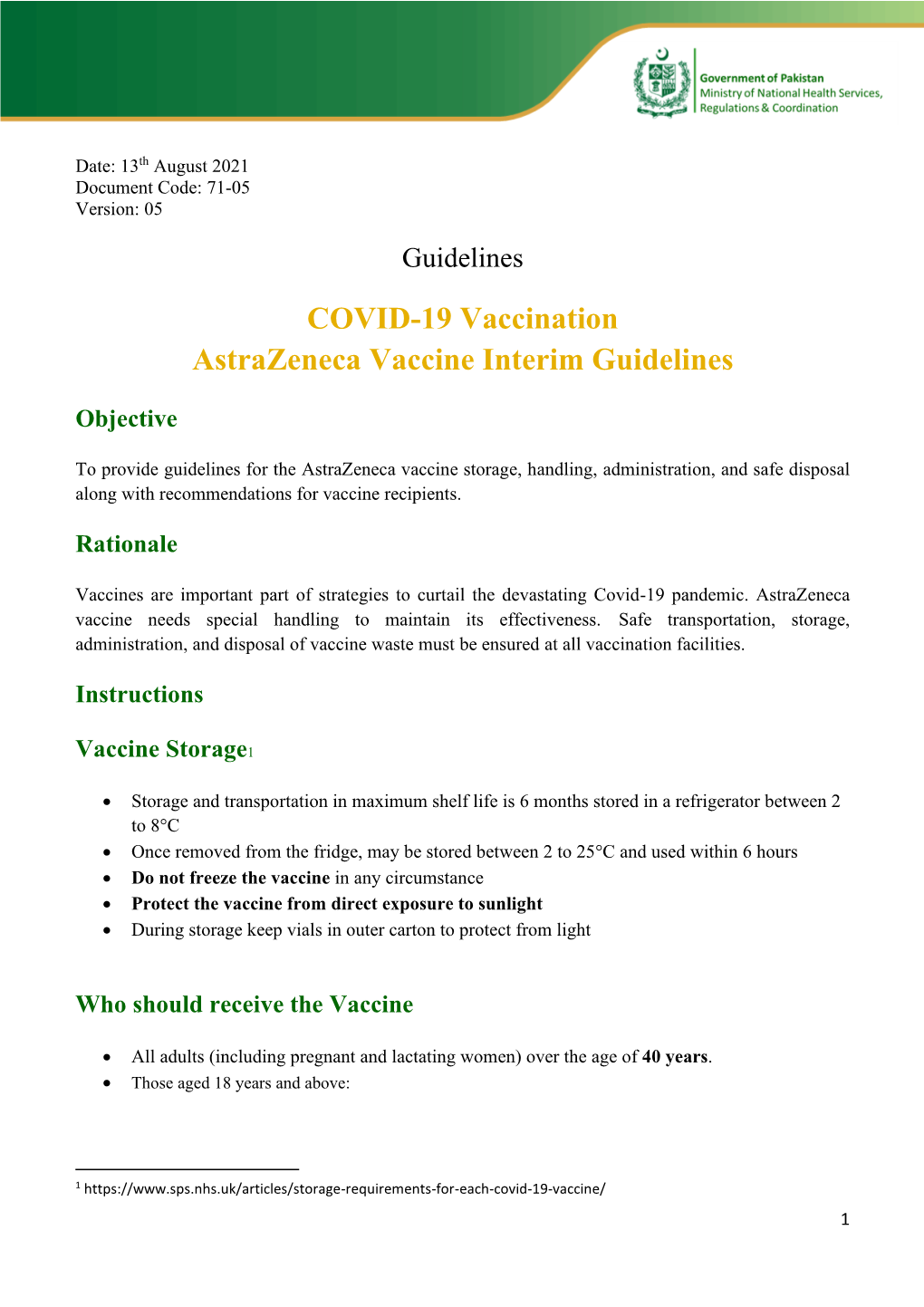 COVID-19 Vaccination: Astrazeneca Vaccine Interim Guidelines