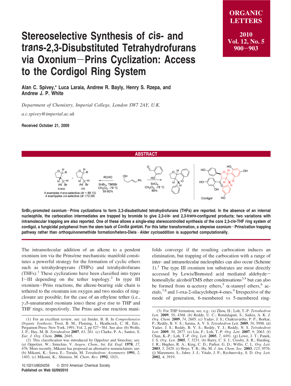 Stereoselective Synthesis of Cis- and Trans-2,3-Disubstituted Tetrahydrofurans Via Oxonium-Prins Cyclization