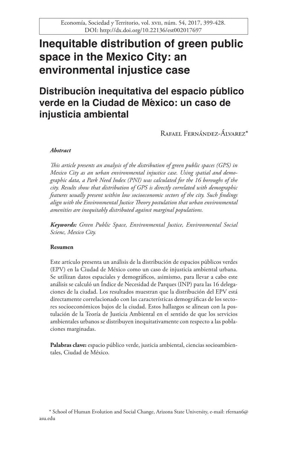 Inequitable Distribution of Green Public Space in the Mexico City: an Environmental Injustice Case