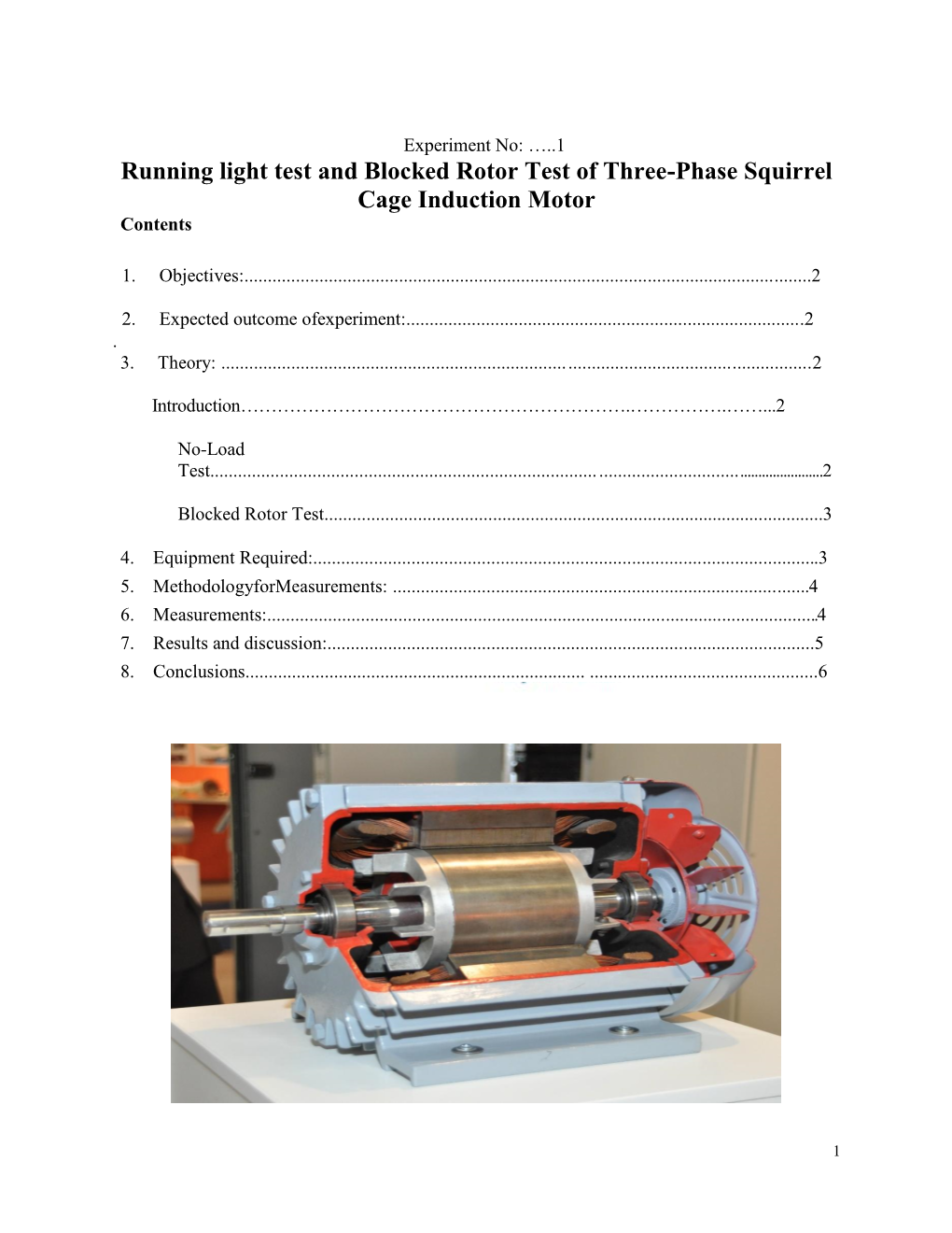 Running Light Test and Blocked Rotor Test of Three-Phase Squirrel Cage Induction Motor Contents