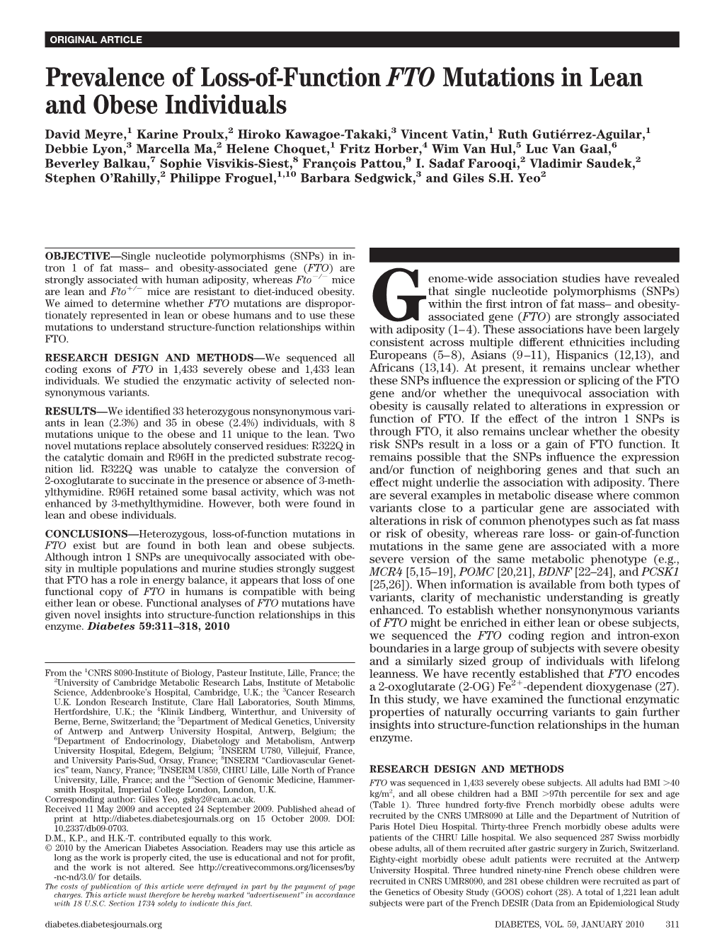 Prevalence of Loss-Of-Function FTO Mutations in Lean and Obese