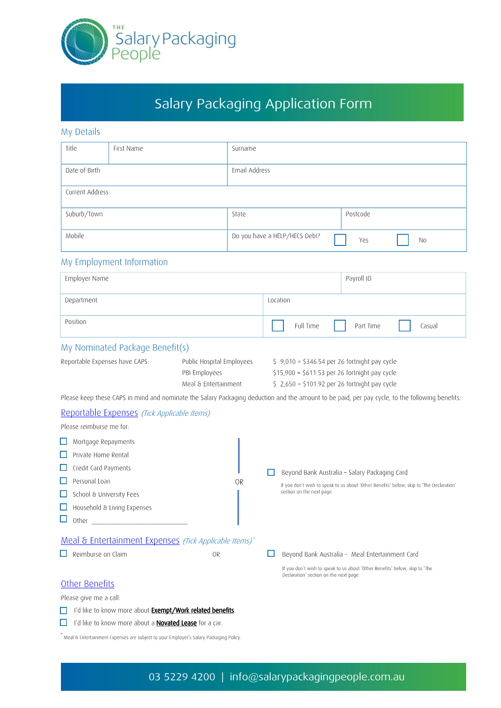 Salary Packaging Application Form