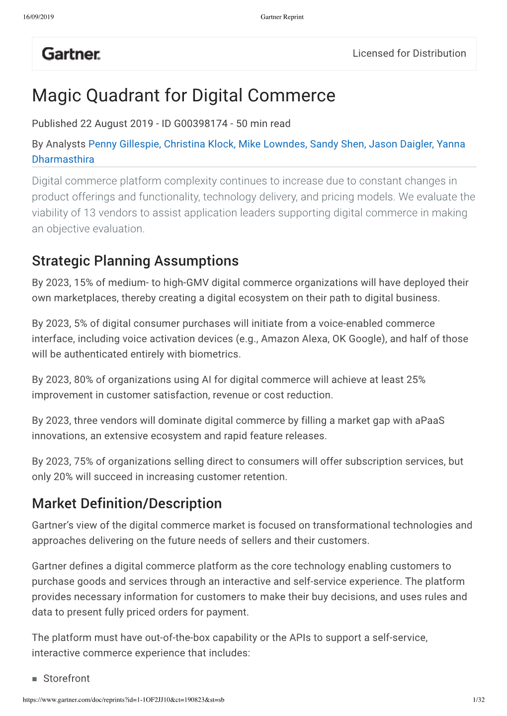 Magic Quadrant for Digital Commerce