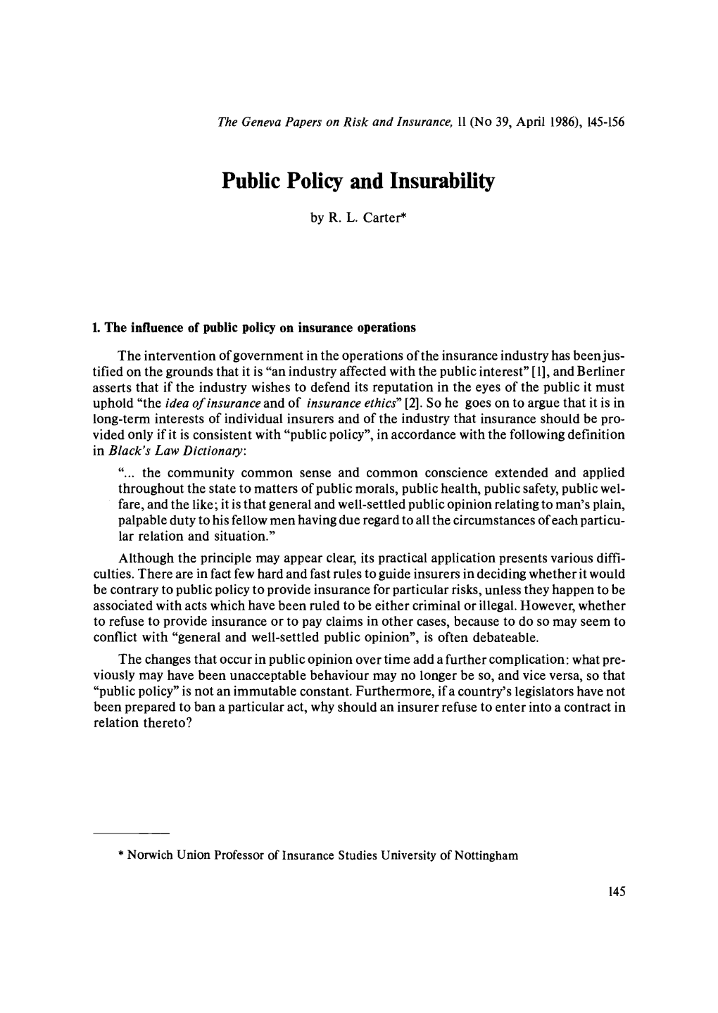 Public Policy and Insurability