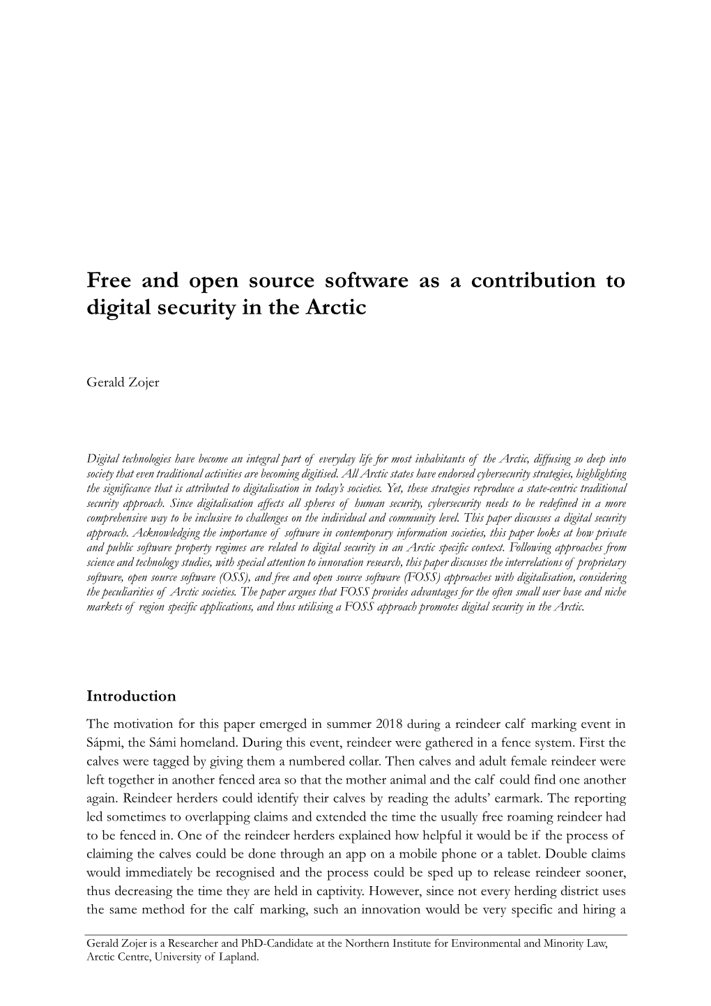 Free and Open Source Software As a Contribution to Digital Security in the Arctic