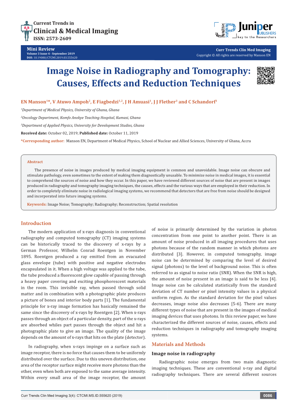 Image Noise in Radiography and Tomography: Causes, Effects and Reduction Techniques