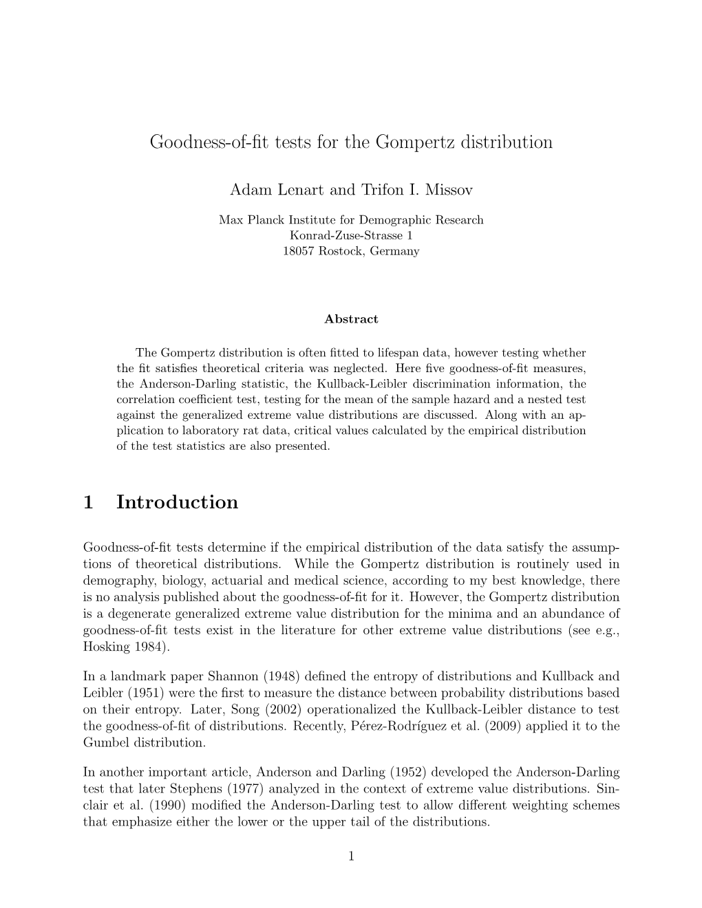 Goodness-Of-Fit Tests for the Gompertz Distribution 1 Introduction