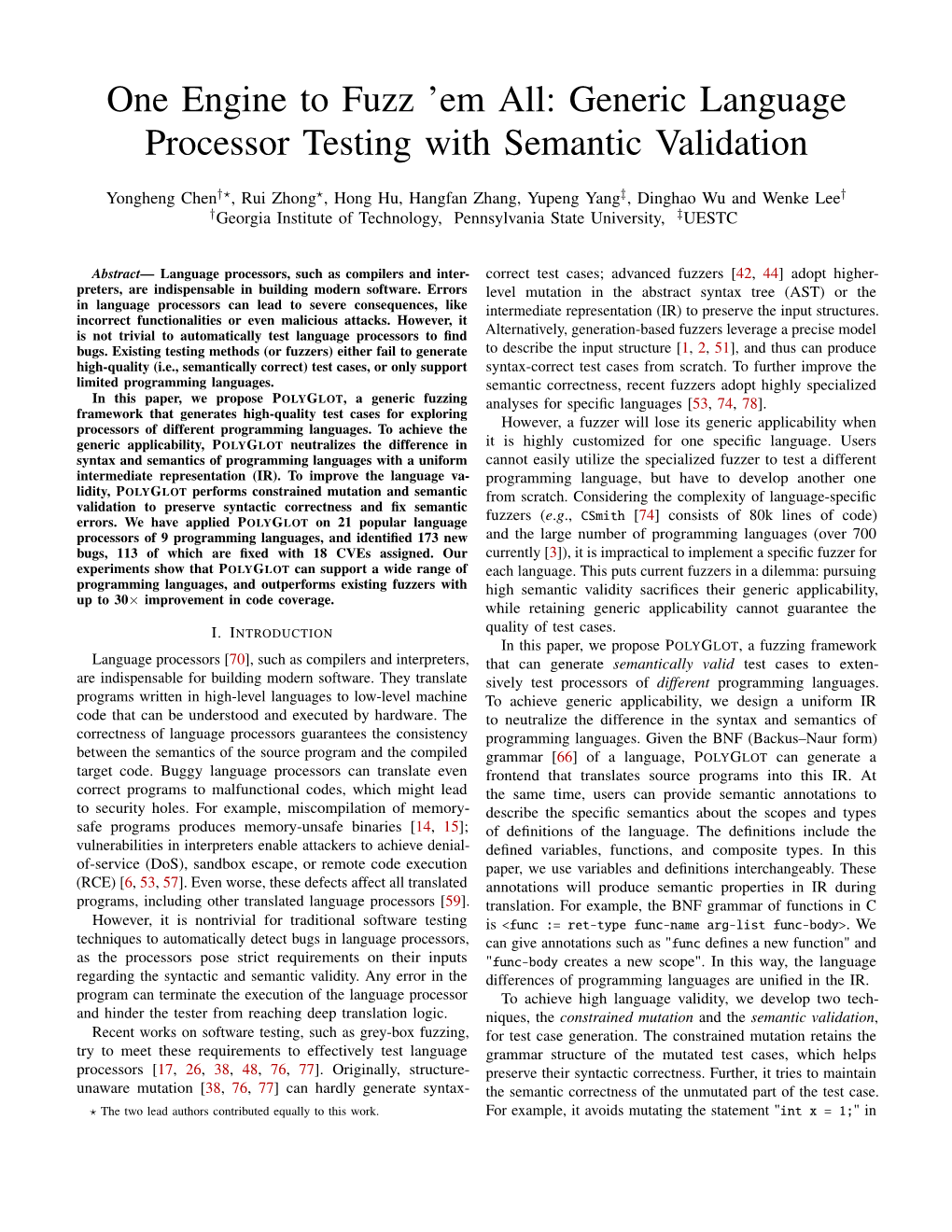 One Engine to Fuzz 'Em All: Generic Language Processor Testing With